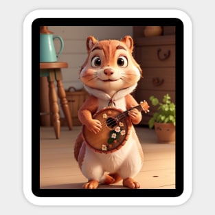 Aesthetic Cottagecore Floral Cute Squirrel Playing Banjo Sticker